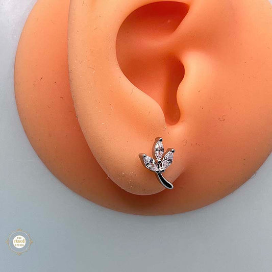 925 Sterling Silver Leaf sparkling Earring Unisex (piece)