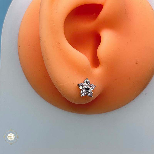 925 Sterling Silver Flower Earring Unisex (Piece)
