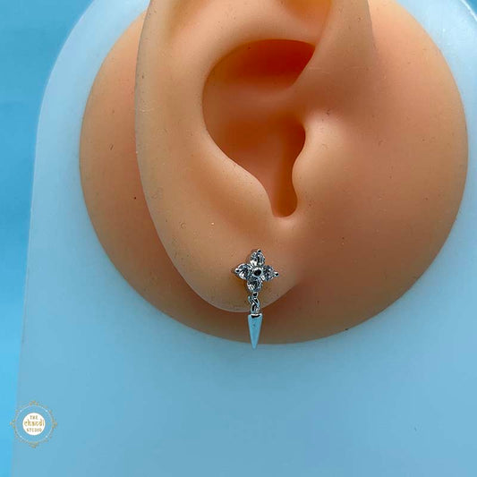 925 Sterling Silver Cross Spark Drop Bugdi Unisex Earring (Piece)