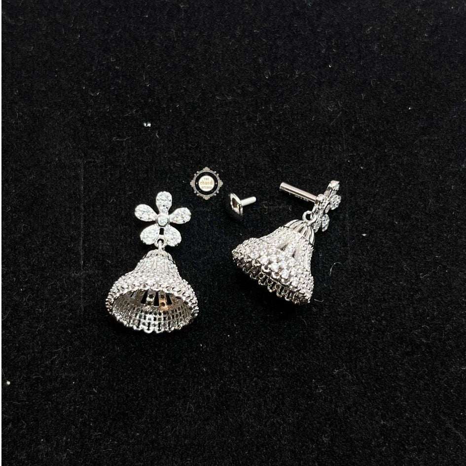 Sterling Silver Sparkling Flower Jhumki