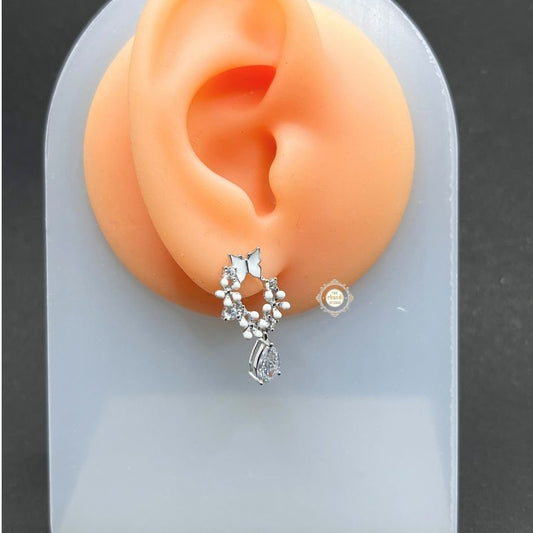 Sparkling Silver Pearl Petal Cascade Earring