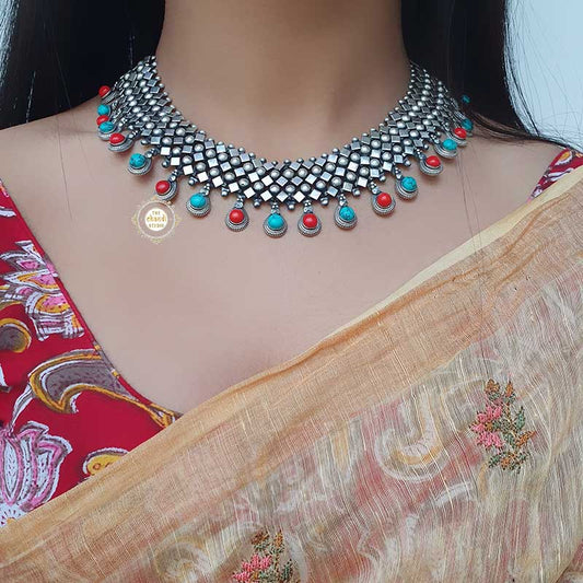 Turquoise-Coral Chatai Necklace