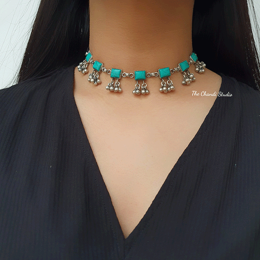 Dilkash, Turquoise Ghungroo Necklace Set