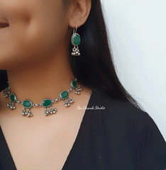 Dilkash, Green Onyx Ghungroo Necklace Set