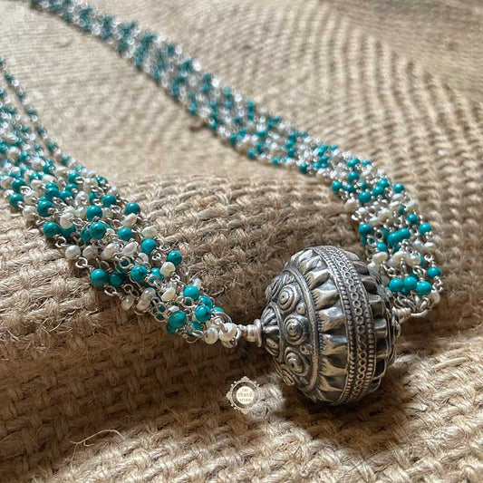 Summertime Turquoise-Pearl Bead Necklace