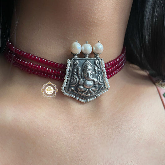 Ruhaniyat Modern Maharani Ruby Ganesha Necklace