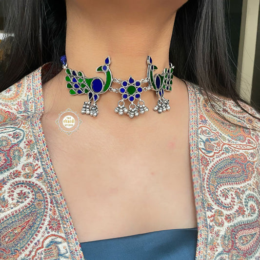 Majestic Peacock Statement Afghan Necklace