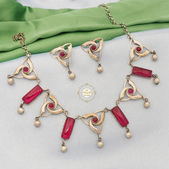 Dramatic Valknut Ruby Ball Drop Necklace Set