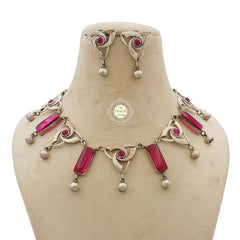 Dramatic Valknut Ruby Ball Drop Necklace Set