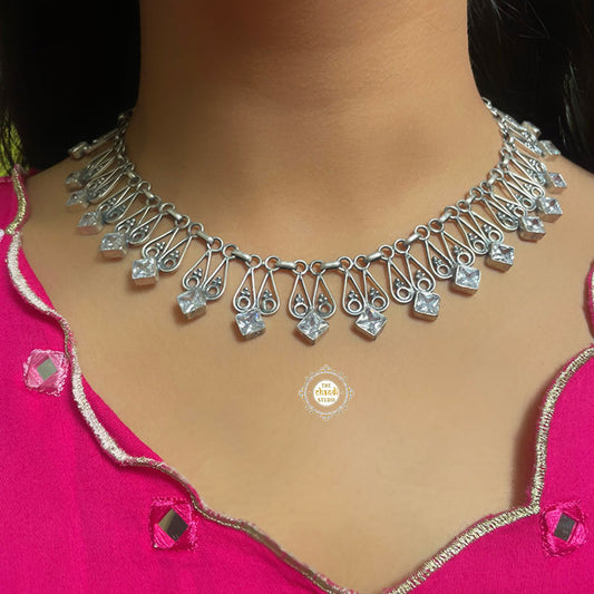 Sterling Silver Splendid Zircon Stone Tilak Necklace Set