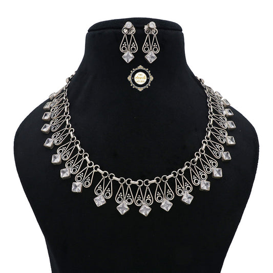 Sterling Silver Splendid Zircon Stone Tilak Necklace Set