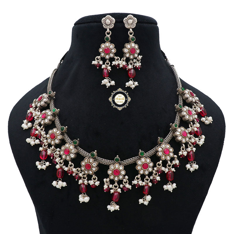 Muhurat Floral Paradise Kundan Ruby Necklace with Earring