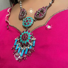 Summertime Turquoise- Ruby Chitai Necklace Set