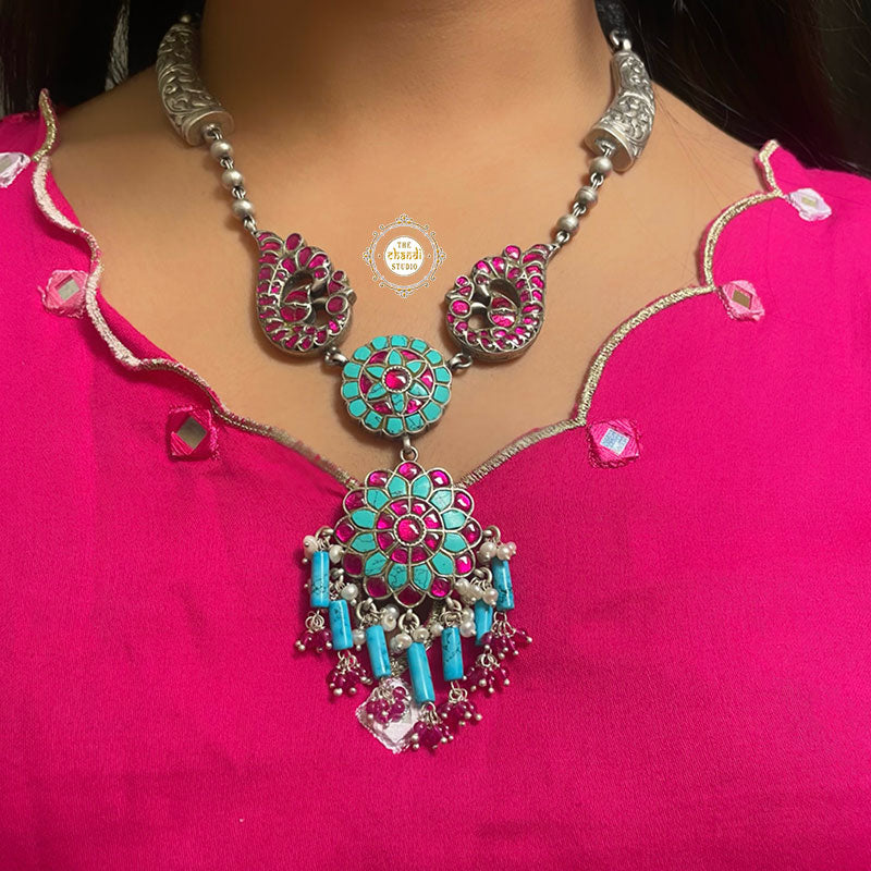 Summertime Turquoise- Ruby Chitai Necklace Set