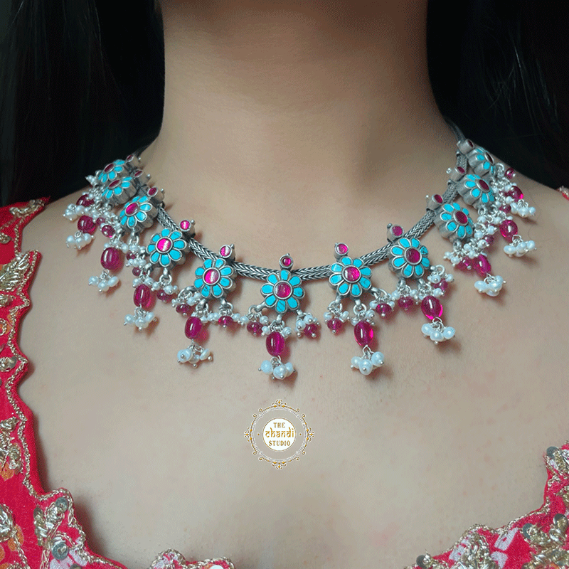 Summertime Turquoise- Ruby Chitai Necklace Set