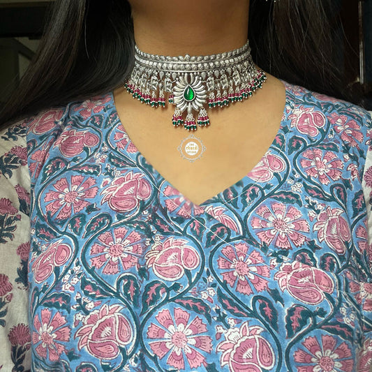 Sterling Silver Utsav Nritya Multi Stones Necklace Set