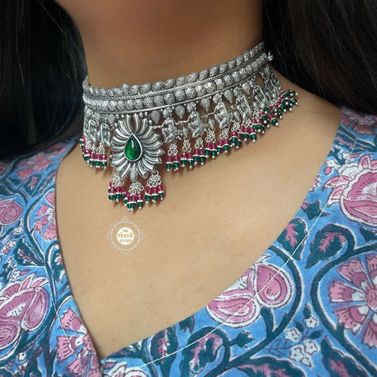 Sterling Silver Utsav Nritya Multi Stones Necklace Set