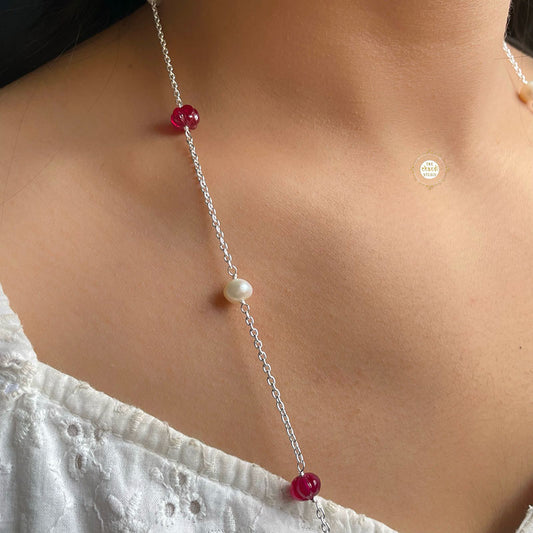 Rustic Romance Pearl Ruby Chain