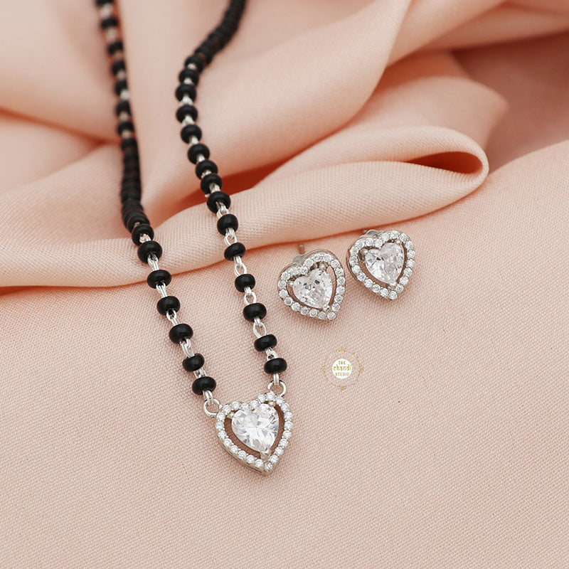 Sparkling Treasure Mangalsutra Heart Necklace Set With Earrings