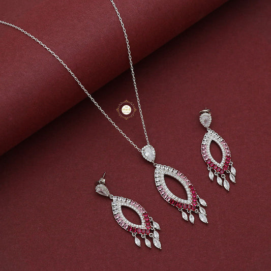 Sparkling Treasure Leaf Drop Necklace Set With Earring