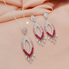 Sparkling Treasure Leaf Drop Necklace Set With Earring