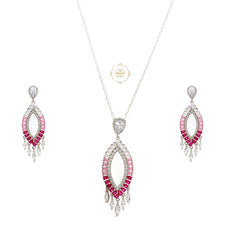 Sparkling Treasure Leaf Drop Necklace Set With Earring