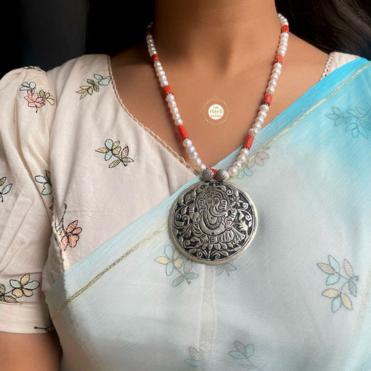 Utsav Ganesh Pearl Coral Necklace