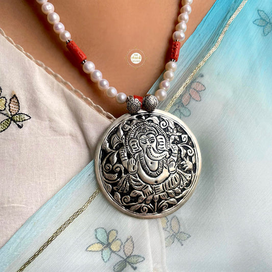 Utsav Ganesh Pearl Coral Necklace