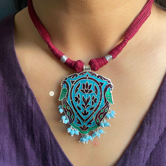 Peacock Enamel Thread Necklace With Earring