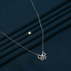 Sparkling Silver Dainty Bow Necklace