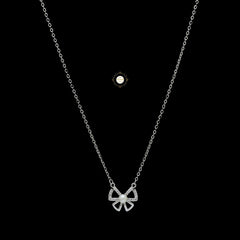 Sparkling Silver Dainty Bow Necklace