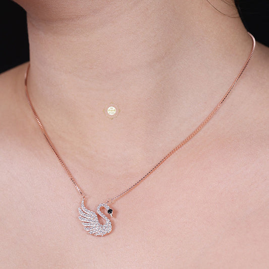 Sparkling Silver Swan Necklace With Earring