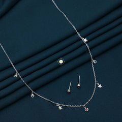 Sparkling Silver Star and Moon Necklace With Earring