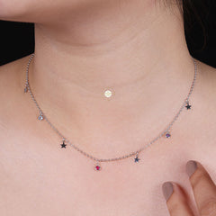 Sparkling Silver Star and Moon Necklace With Earring