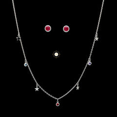 Sparkling Silver Star and Moon Necklace With Earring