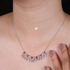 Sparkling Silver Multi Stone Necklace With Earring