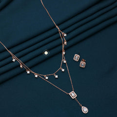 Sparkling Silver Dazzling Droplet Duo Necklace With Earring