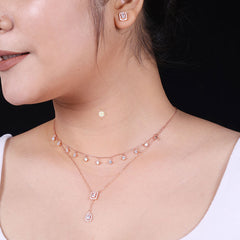 Sparkling Silver Dazzling Droplet Duo Necklace With Earring