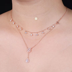 Sparkling Silver Dazzling Droplet Duo Necklace With Earring