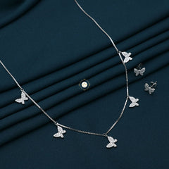 Sparkling Silver Butterfly Necklace with Earring