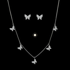 Sparkling Silver Butterfly Necklace with Earring