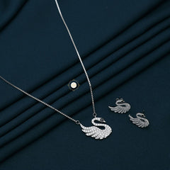 Sparkling Silver Swan Necklace with Earring