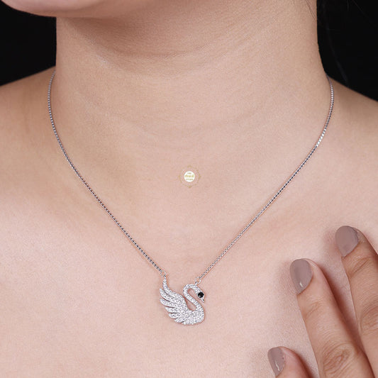 Sparkling Silver Swan Necklace with Earring