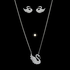 Sparkling Silver Swan Necklace with Earring