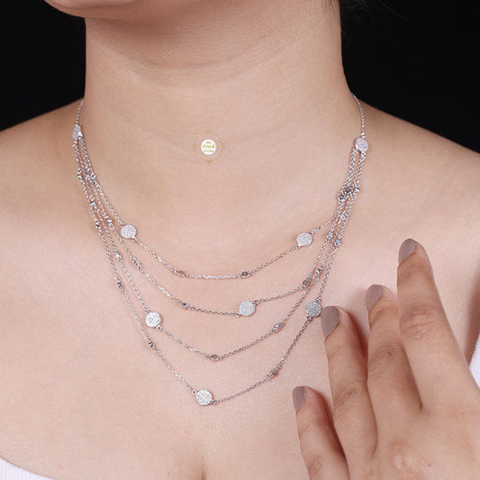 Sparkling Silver Elegant Layered Necklace with Earring