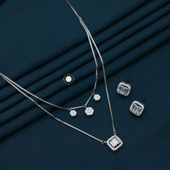 Sparkling Silver Blossom Necklace With Earring