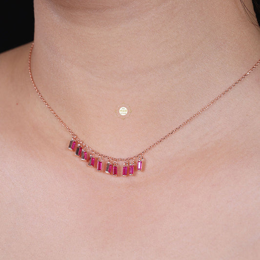 Sparkling Silver Ruby Necklace With Earring