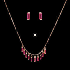 Sparkling Silver Ruby Necklace With Earring