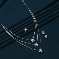 Sparkling Silver Dazzling Layered Necklace With Earring