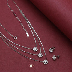 Sparkling Silver Dazzling Layered Necklace With Earring